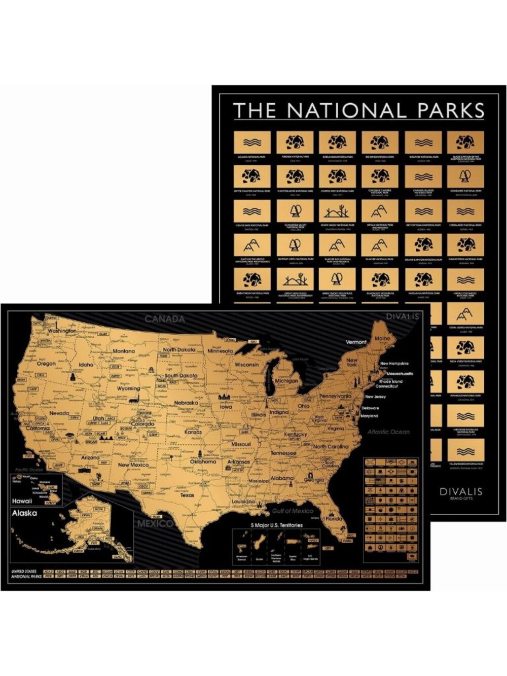 Scratch Off US Map & 63 National Parks Poster Gift Set - Travel Tracker Decor